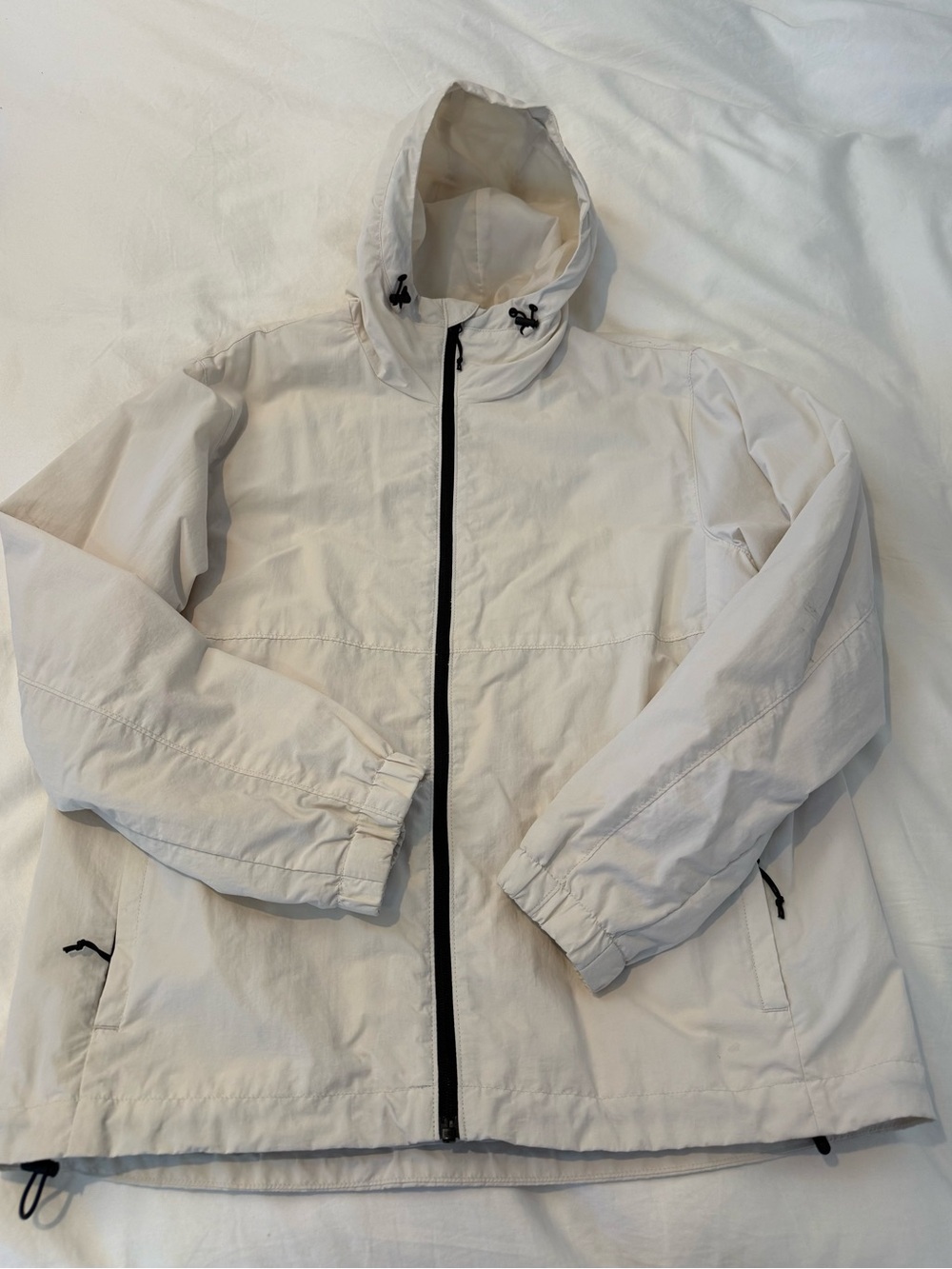 H&M Men's Hooded Windbreaker Jacket in Off-White with Black Trim